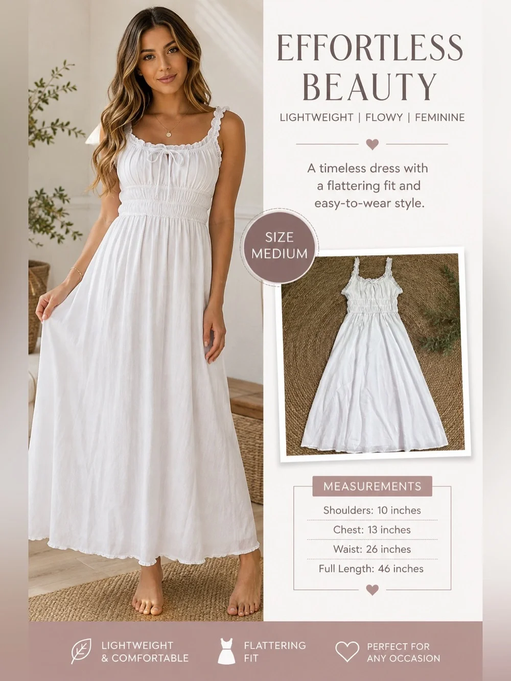 Effortless Beauty White Flowy Summer Dress – Lightweight Feminine Midi Dress for